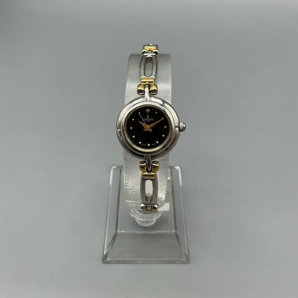 Berenger Womens Watch 19mm Black Dial Two Tone Bracelet Dress New Battery 7